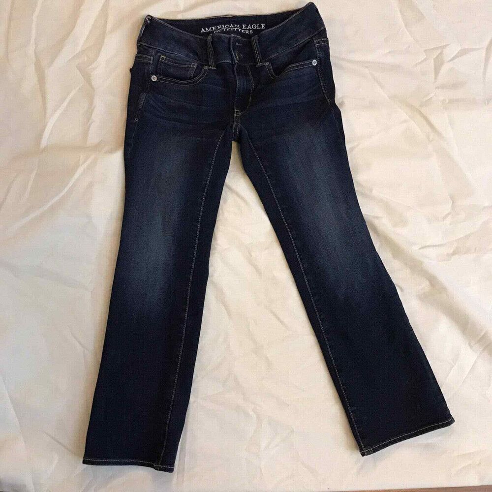 American Eagle Jeans Womens Size 00 Reg Artist Slim Fit Crop Stretch Blue Denim